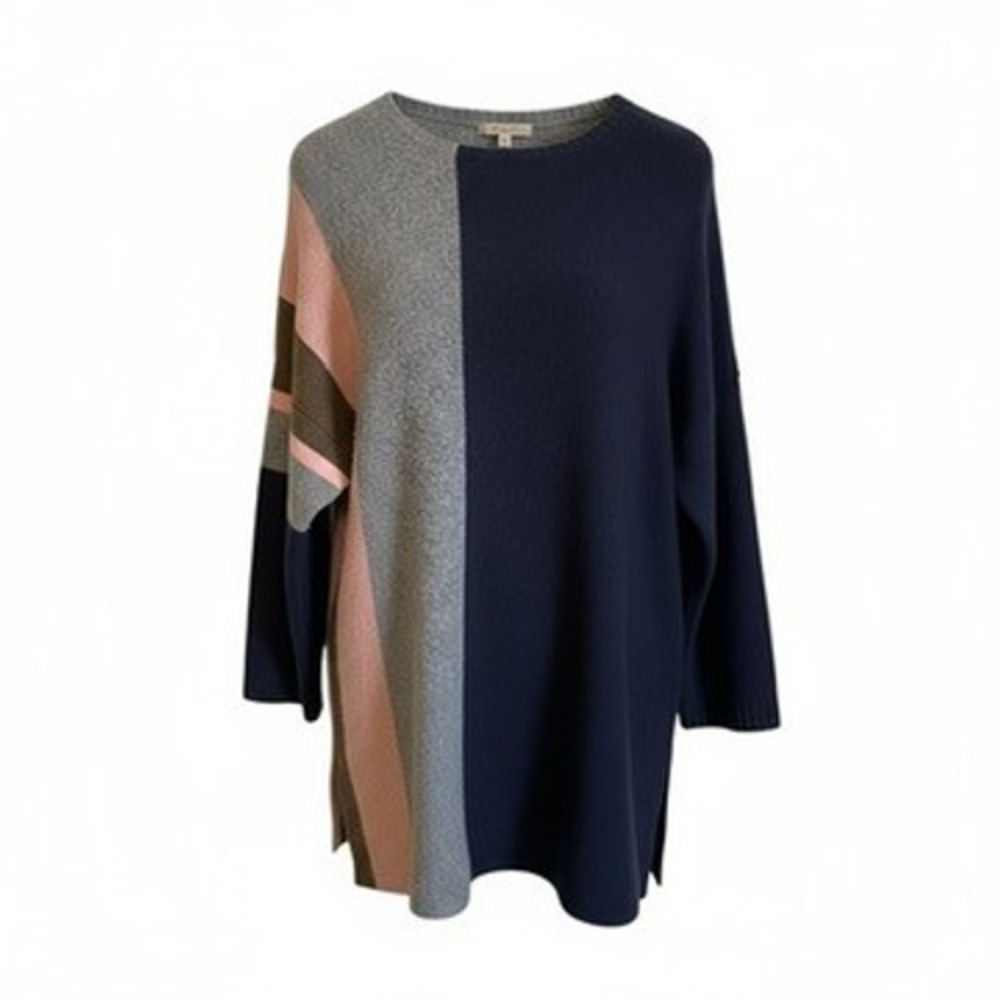Ann Taylor Petite Colorblock Tunic Sweater XSP Navy‎ Gray Pink Wool Blend